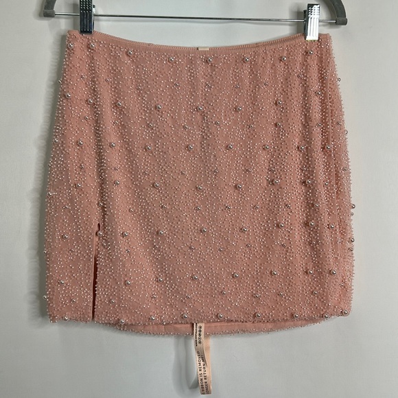 Oh Polly Belle Ile rose beaded pearl slit mini skirt NWT - Picture 2 of 11